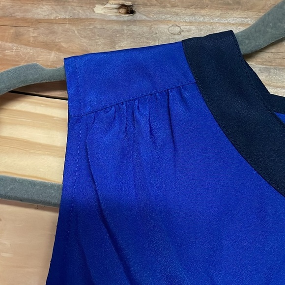 J.Crew Size 4 Blue with Navy Sleeveless Silk Button Down Blouse with pockets - Picture 5 of 8
